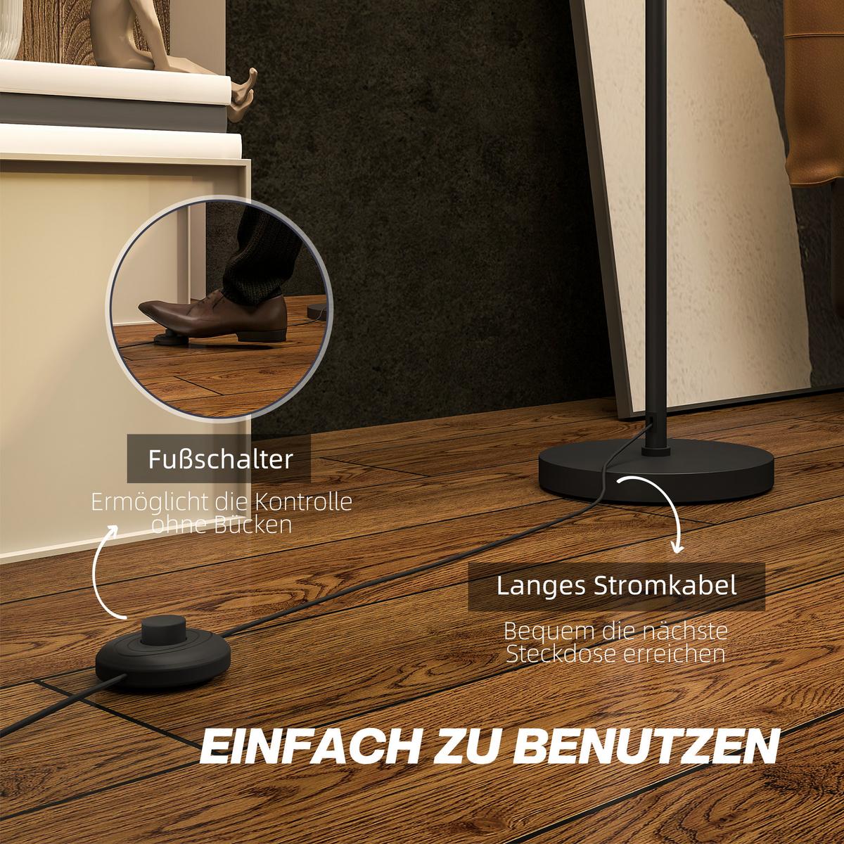 STEHLAMPE, Stehleuchte mit E27 Fassung, Lampenschirm aus Stoff, Schwarz - Schwarz, Metall (33/33/152.5cm) - HOMCOM