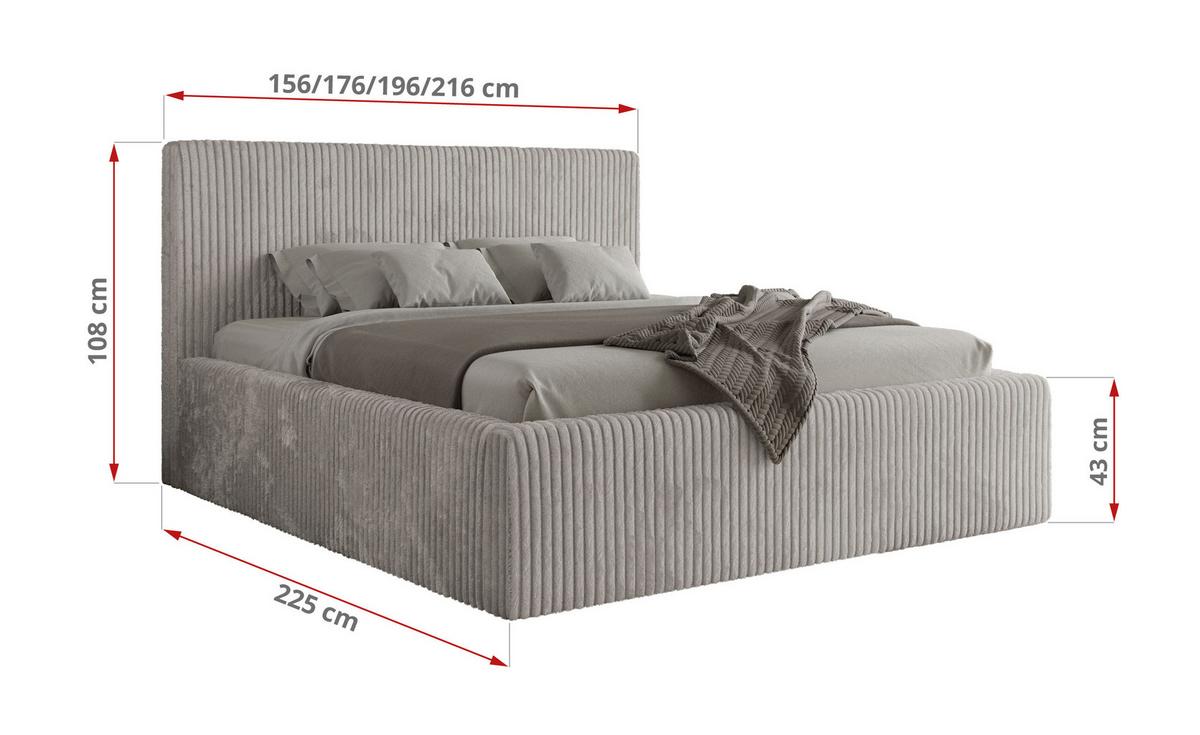 POLSTERBETT TILIANO CLASSIC 140/200 - Hellgrau Cord - Multipocket-Matratze - Hellgrau, Textil (140/200cm) - MKS