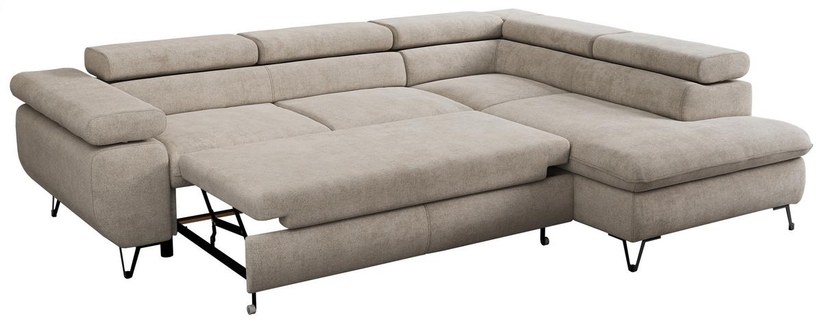 ECKSOFA PEDRO L Beige Struktur - Rechts Seite - Beige/Schwarz, Textil/Metall (273/208cm) - MKS