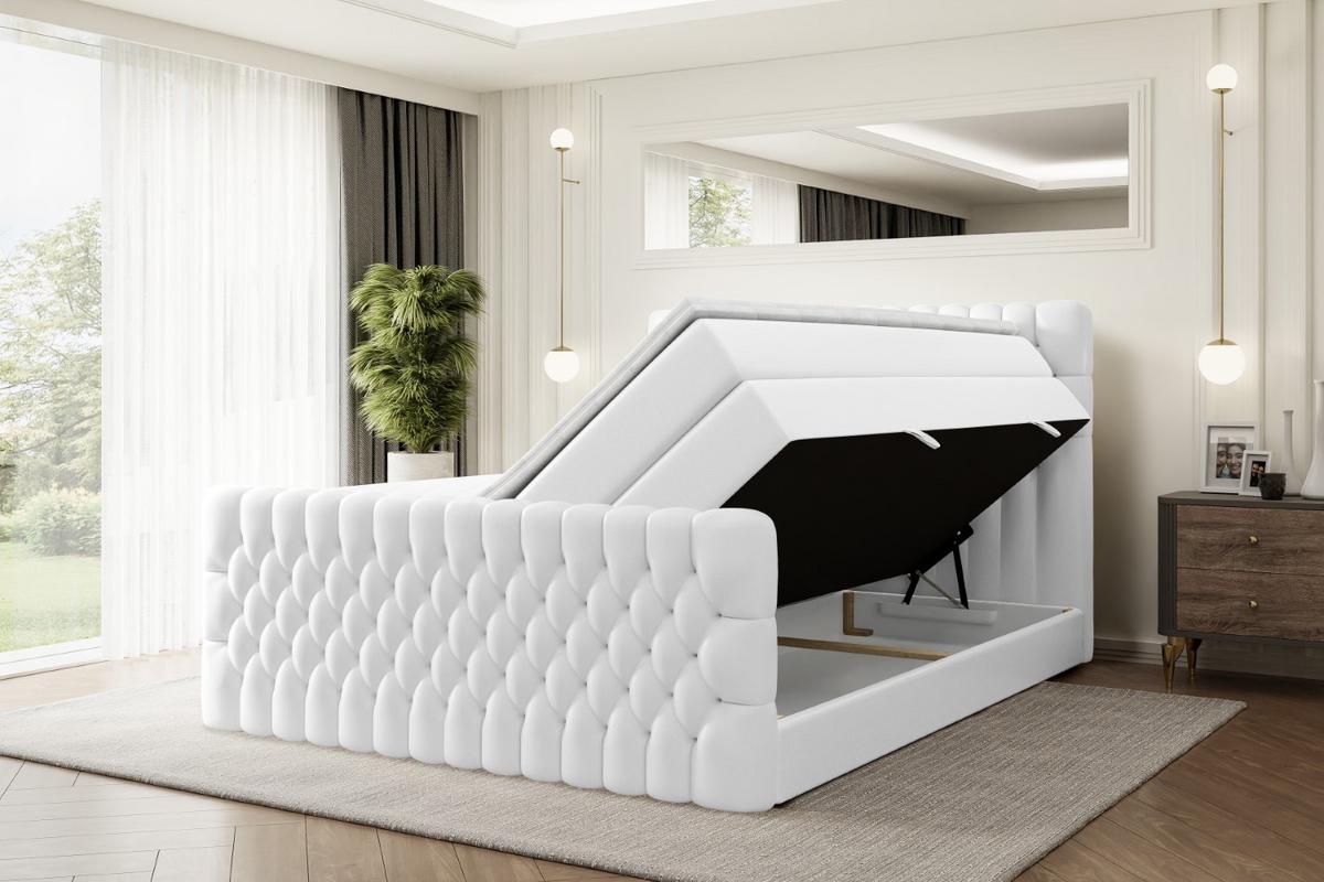 BOXSPRINGBETT SERENE-Z KING - 180 x 200 - H3/H4 - Weiß Hochglanz - Weiß Hochglanz, Holzwerkstoff (180/200cm) - ALTDECOR