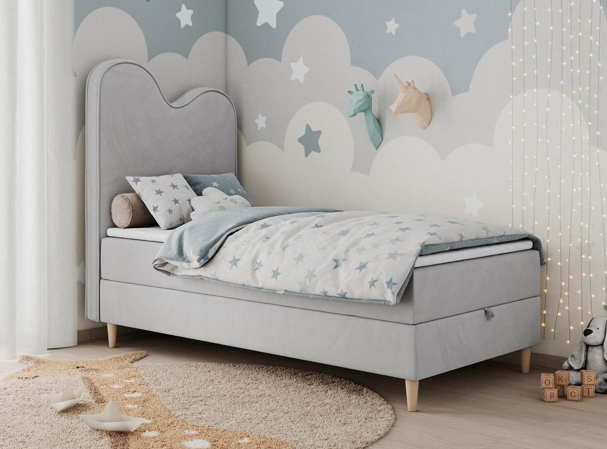 BOXBETT FLOW 90/180 Hellgrau Velvet - H3 - Hellgrau, Holz/Textil (90/180cm) - MKS