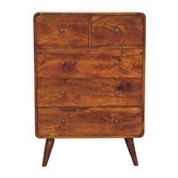 KOMMODE Stella, 2 über 3 Schubladen, Nordische Beine, Braun - Messingfarben/Braun, Holz/Metall (70/98/35cm) - Artisan Furniture