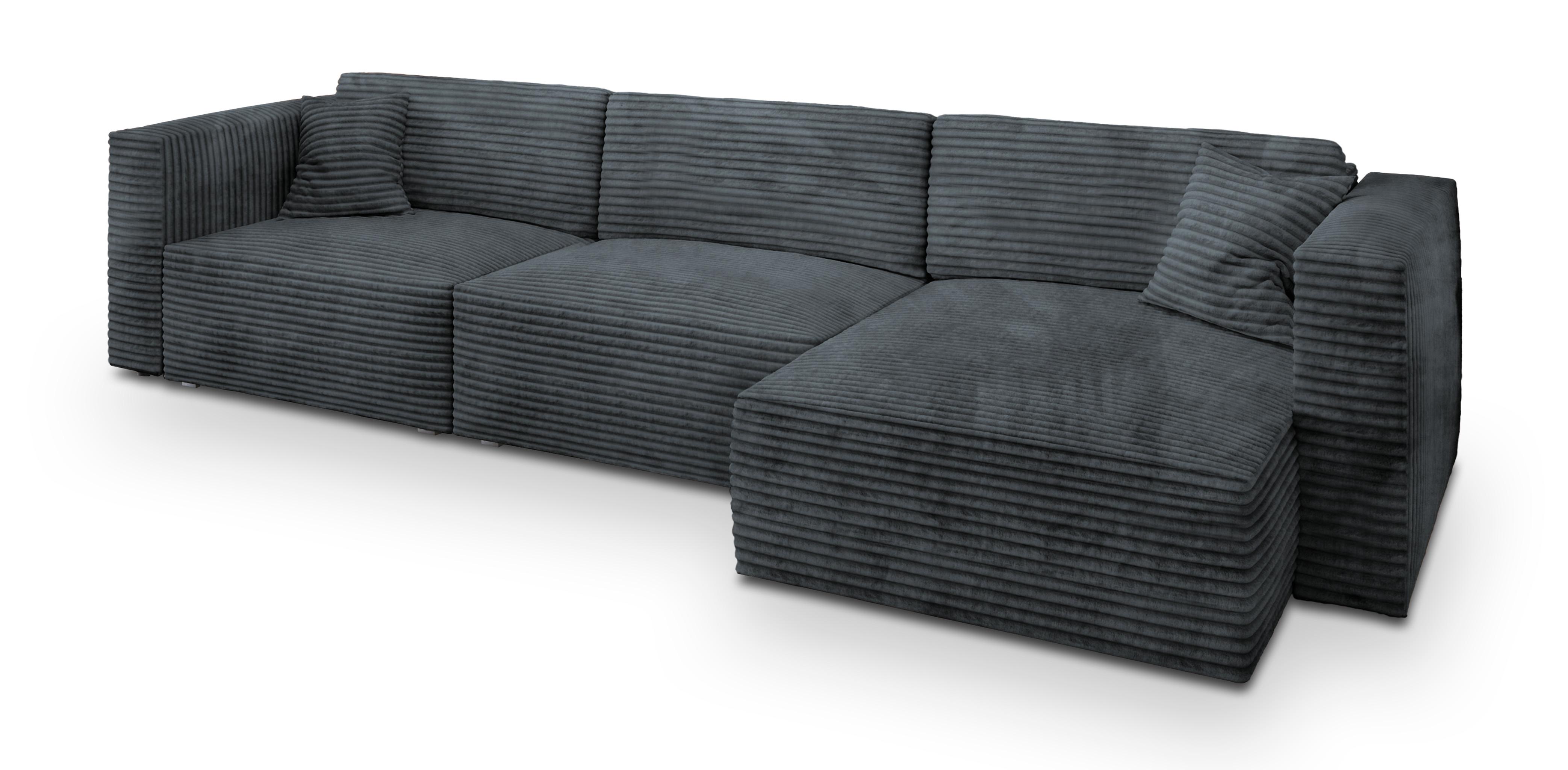 ECKSOFA TOLMO Grau Kordstoff mit Schlaffunktion - Grau, Holz/Kunststoff (347/148cm) - MASSENO
