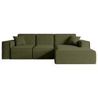 ECKSOFA Ottomane Rechts SERRA-L - 266x169x80 cm Grün Bouclé - Schwarz/Grün, Holzwerkstoff/Kunststoff (266/169cm) - ALTDECOR