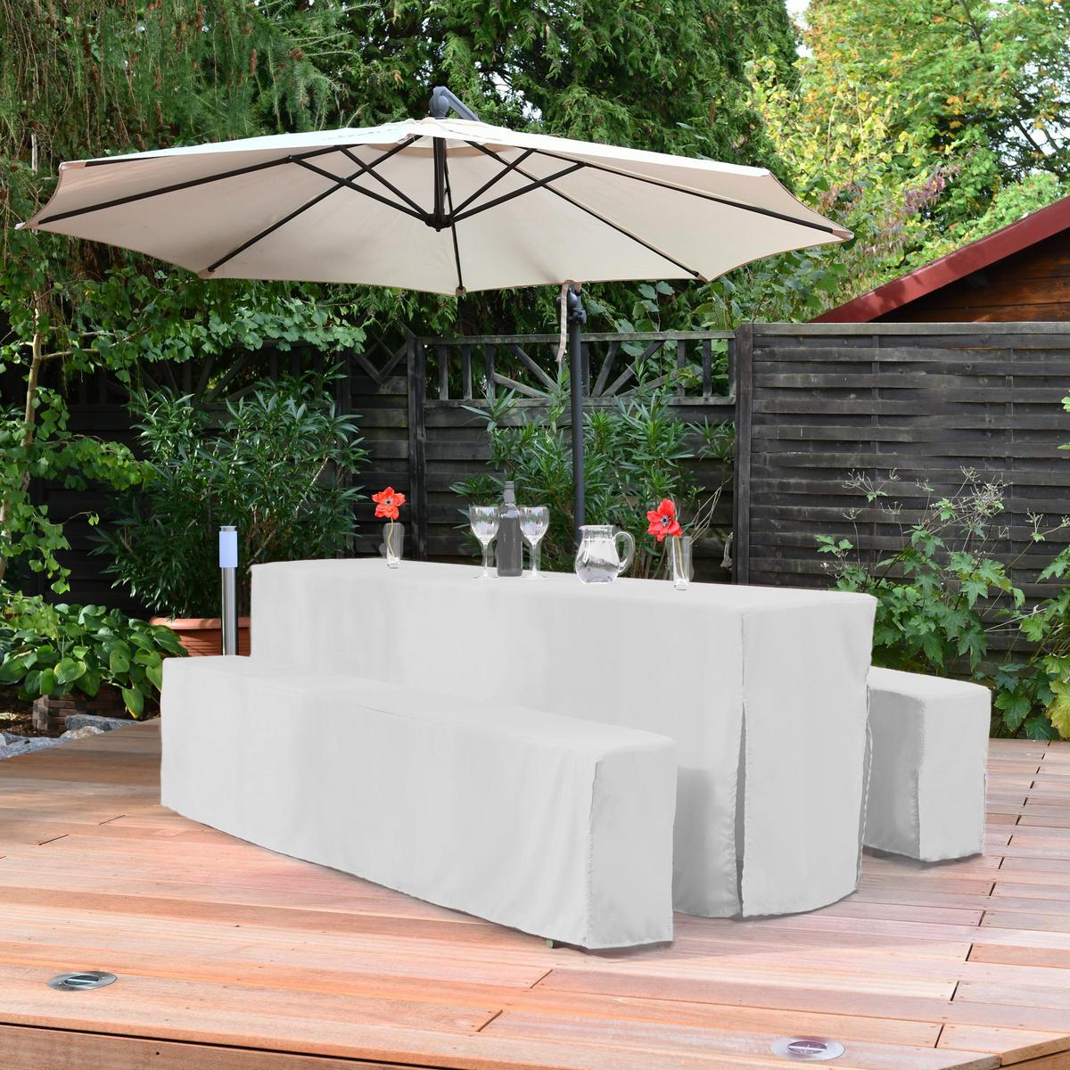 BIERTISCHHUSSE Basic L 70cm lang Schlitz Weiß (3tlg) - Weiß, Textil (70/220cm)
