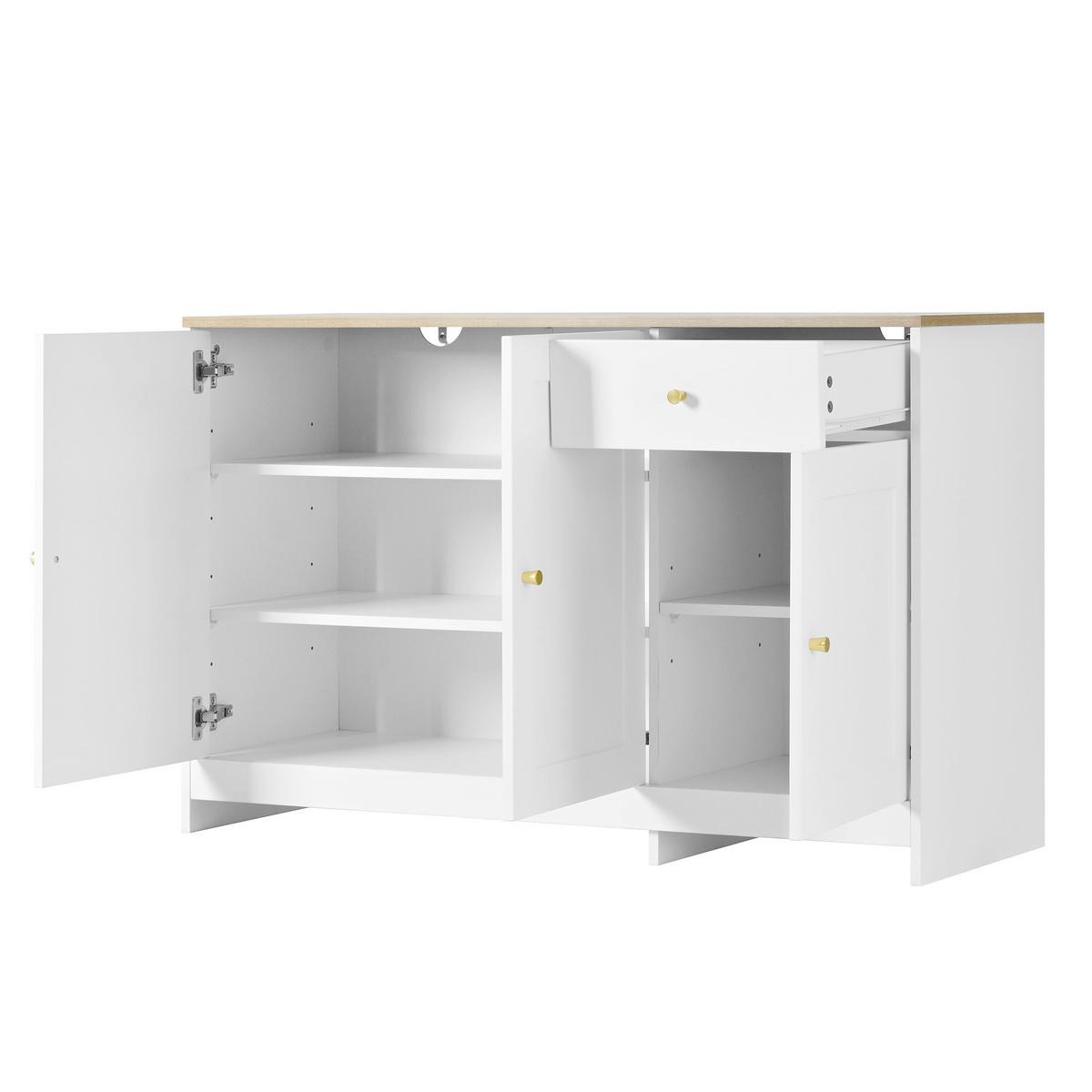 SIDEBOARD mdf in weiß & natur, 3 türen, 1 schublade & verstellbare böden - Weiß, Holzwerkstoff (120/75/40cm) - Urban Meuble