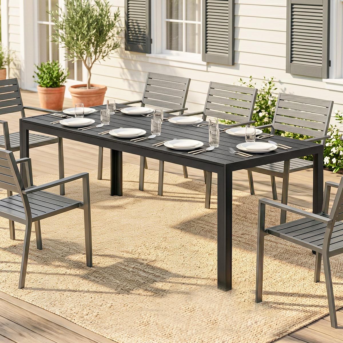 TISCH Alu WPC Esstisch Gartentisch Gartenmöbel Balkon Schwarz - Schwarz, Metall (190/84.5/72cm) - Outsunny