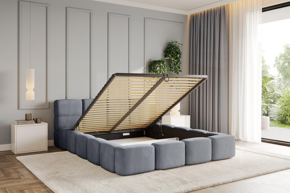 POLSTERBETT mit Bettkasten und Lattenrost, Bett mit Kopfteil, Boxbett ohne Matratze, Doppelbett mit Stauraum - NATA-v1 200x200 Grau - Grau, Holzwerkstoff/Textil (200/200cm) - ALTDECOR
