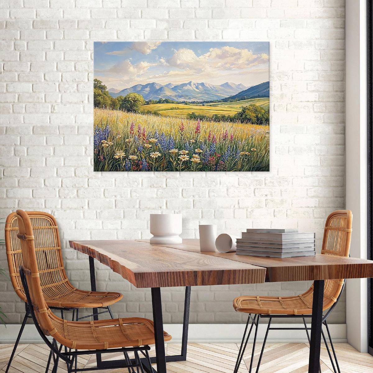 BILDER Blumenwiese Feld Aquarell Wohnzimmer 60x40 - Multicolor, Holzwerkstoff (60/40cm) - Wallarena