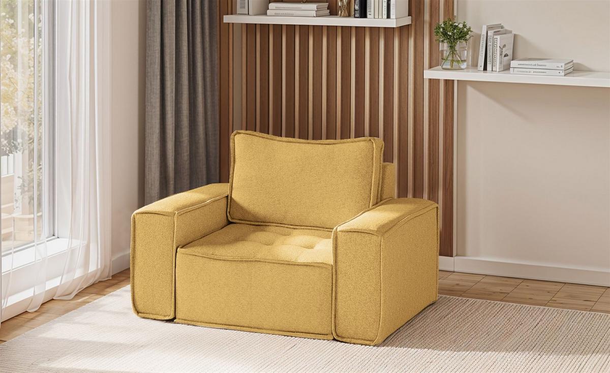 SOFASET Sande 3-2-1 In Raven - Gelb, Holzwerkstoff/Textil (292/85/90cm) - Fun Möbel