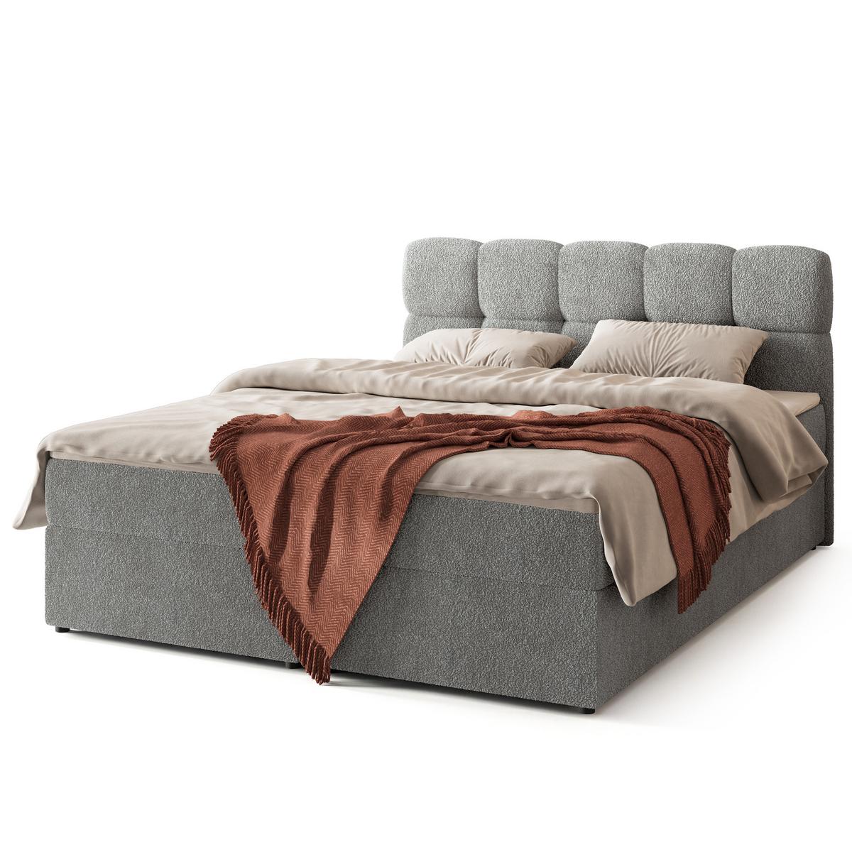 BOXBETT MERU 140x200 cm mit Matratze und Topper - Hellgrau - Hellgrau, Holz (140/200cm) - MASSENO