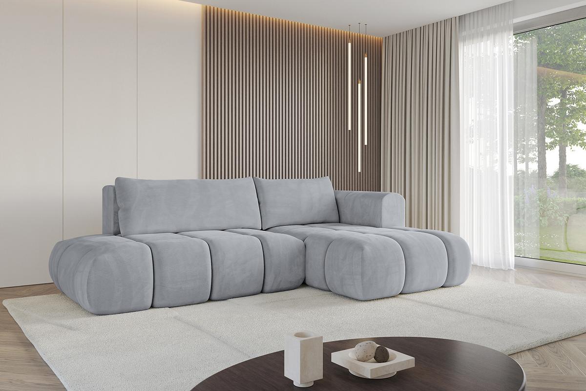 ECKSOFA Ottomane Rechts CLOUD-L 280x185x90 Hellgrau Velours - Hellgrau, Holzwerkstoff/Kunststoff (185/280cm) - ALTDECOR