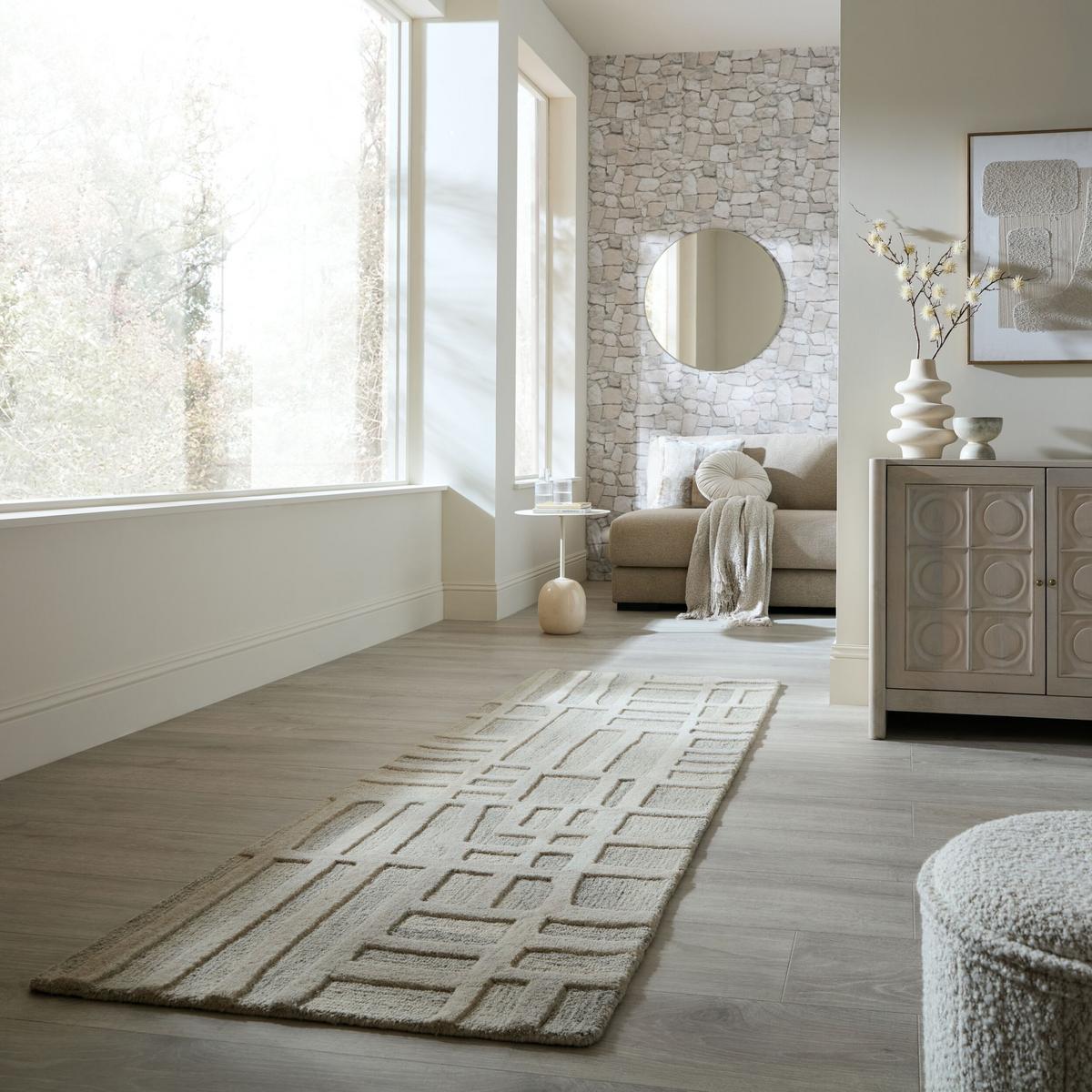 WOLLTEPPICH EDALE, abstrakt, aus Wolle, Natur, 80 x 300 cm - Beige, Textil (80/300cm) - KADIMA DESIGN