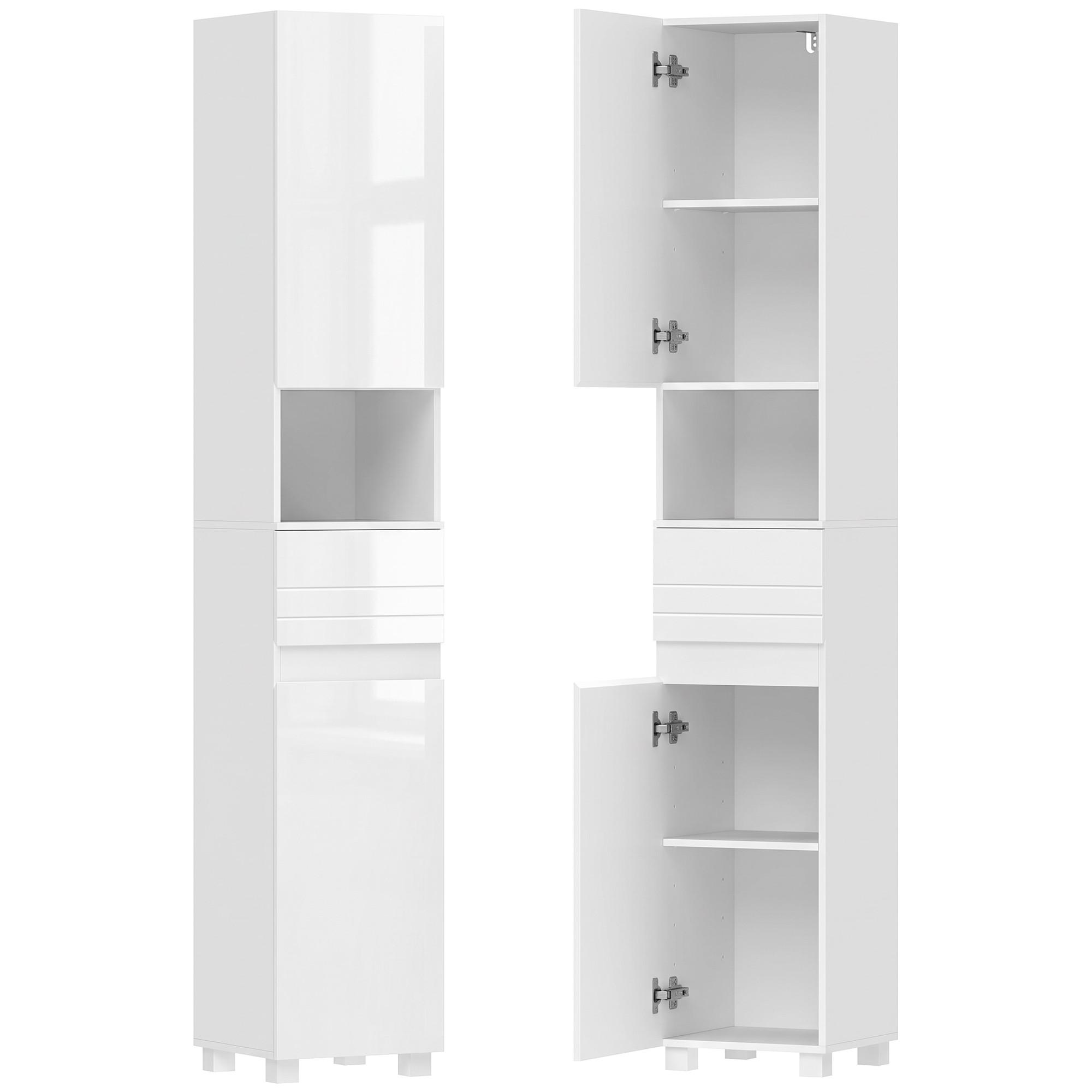 BADEZIMMERSCHRANK MDF Weiß - Weiß Hochglanz/Weiß, Holzwerkstoff (30/170/30cm) - HOMCOM