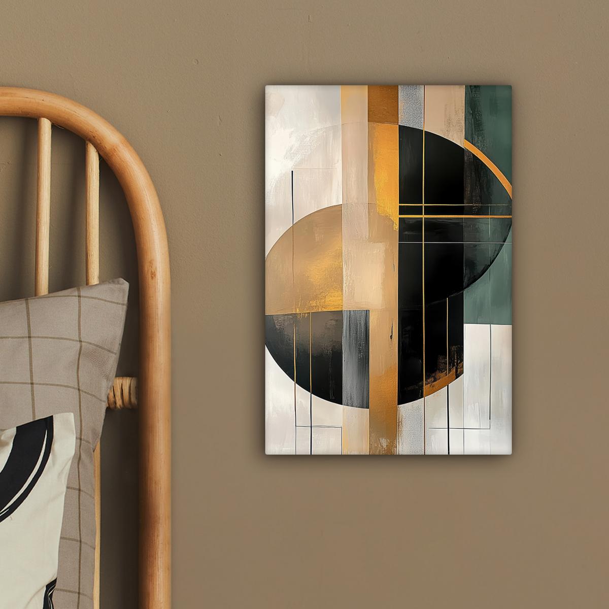 LEINWANDBILD Abstrakt - Gold - Bronze - Grün - Formen - Modern Deko Wohnzimmer 20x30 cm - Multicolor, Textil (20/30cm) - MuchoWow