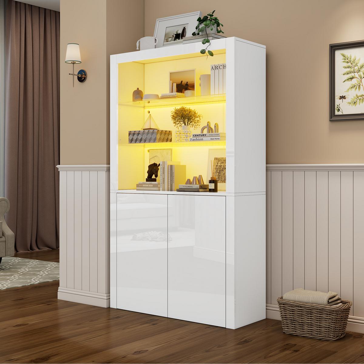 VITRINE mit LED Weiß 100/35/170 CM - Weiß, Glas/Holzwerkstoff (35/170/100cm) - Urban Meuble