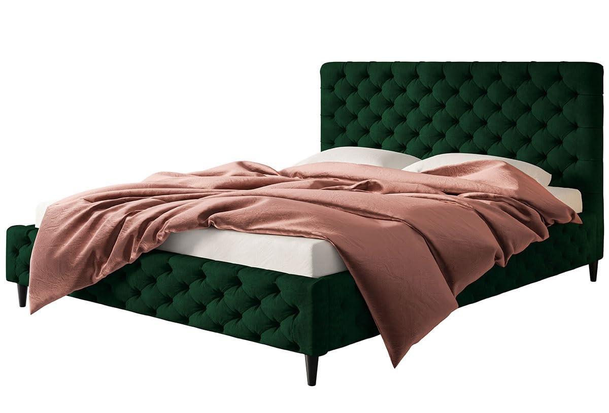 POLSTERBETT LUX Miami mit Kopfteil, 180 x 200 cm, Doppelbett mit Lattenrost aus Holz, Velourstoff Dunkegrün, Füße in Farbe: Schwarz - Dunkelgrün, Holz/Textil (180/200cm) - Alpi-Möbel