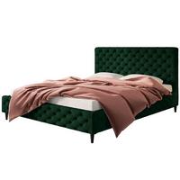 POLSTERBETT LUX Miami mit Kopfteil, 180 x 200 cm, Doppelbett mit Lattenrost aus Holz, Velourstoff Dunkegrün, Füße in Farbe: Schwarz - Dunkelgrün, Holz/Textil (180/200cm) - Alpi-Möbel