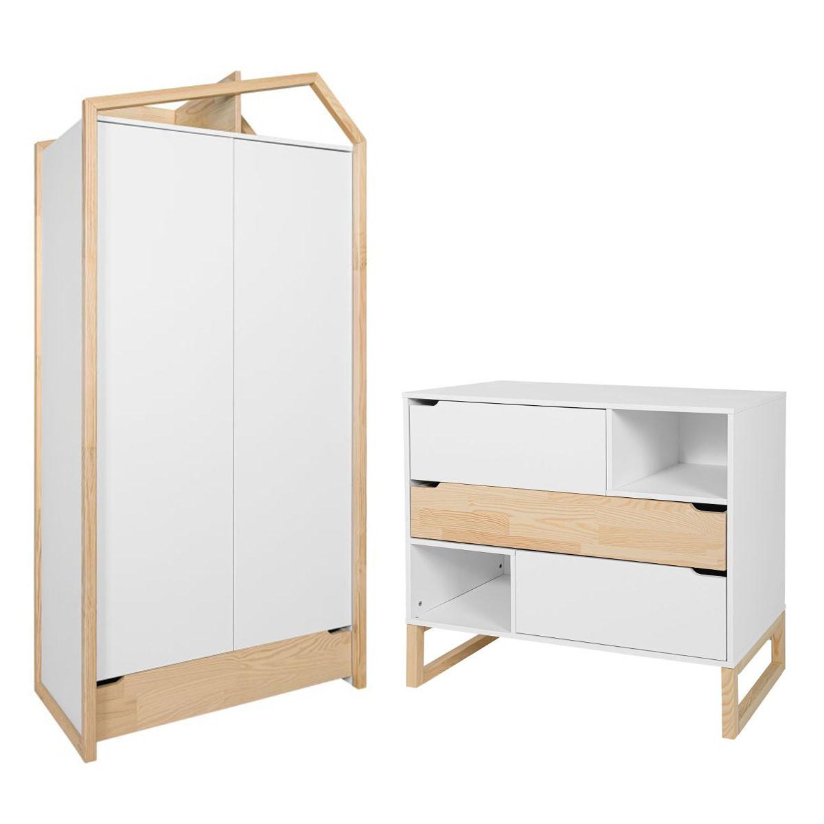 BABYZIMMER 2-teilig Juliette Weiß und Holz - Weiß, Holzwerkstoff (100/91.5/50cm) - Petits-meubles