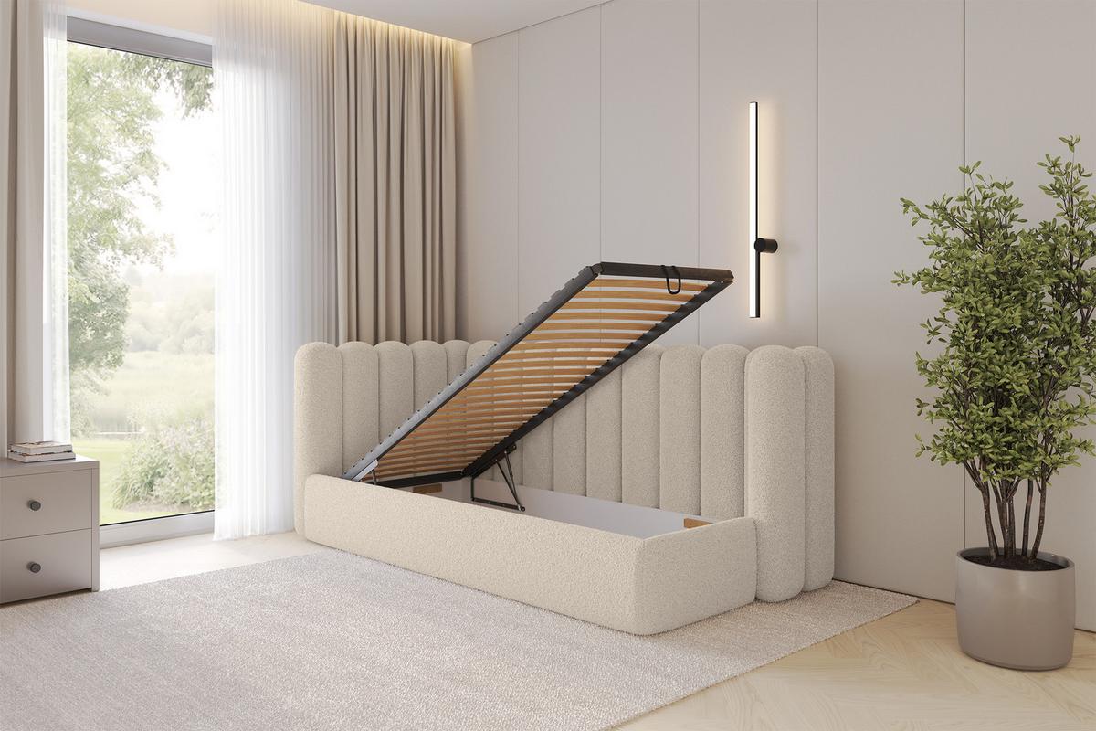 EINZELLBETT Jugendbett mit Bettkasten und Matratze H3/H4, Rechts - HUGY 100x200 Dunkelbeige - Mokka, Holzwerkstoff/Textil (100/200cm) - ALTDECOR