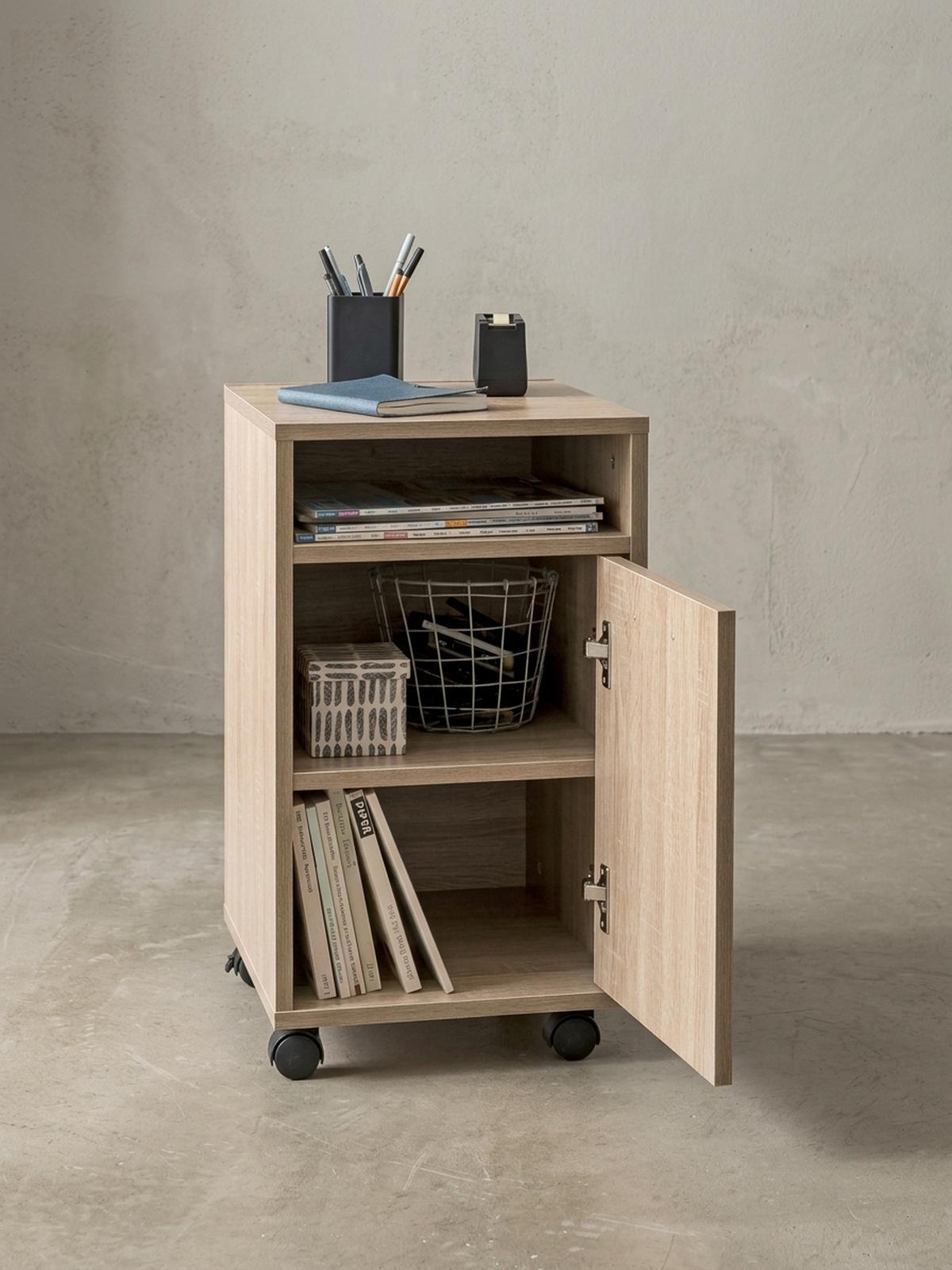ROLLCONTAINER 2 Türfächer Ablage Rollen Mit Bremsen OSSOLA, Beige 33x38x60 cm - Beige/Schwarz, Holz/Kunststoff (33/60/38cm) - KADIMA DESIGN