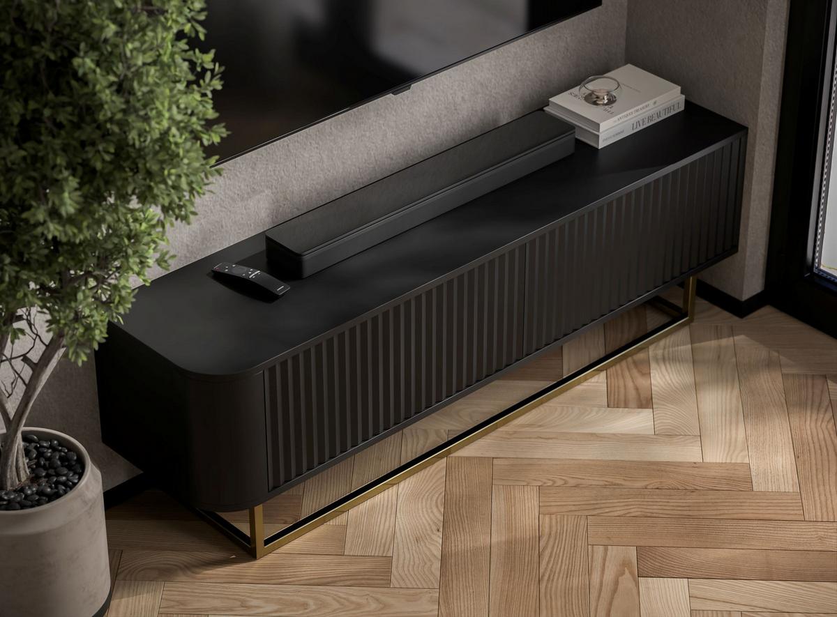 TV-LOWBOARD Aurora 140 cm in Schwarz matt mit goldfarbenem Metallrahmen - Schwarz, Holzwerkstoff/Metall (140/44/35cm) - Meble Lindner