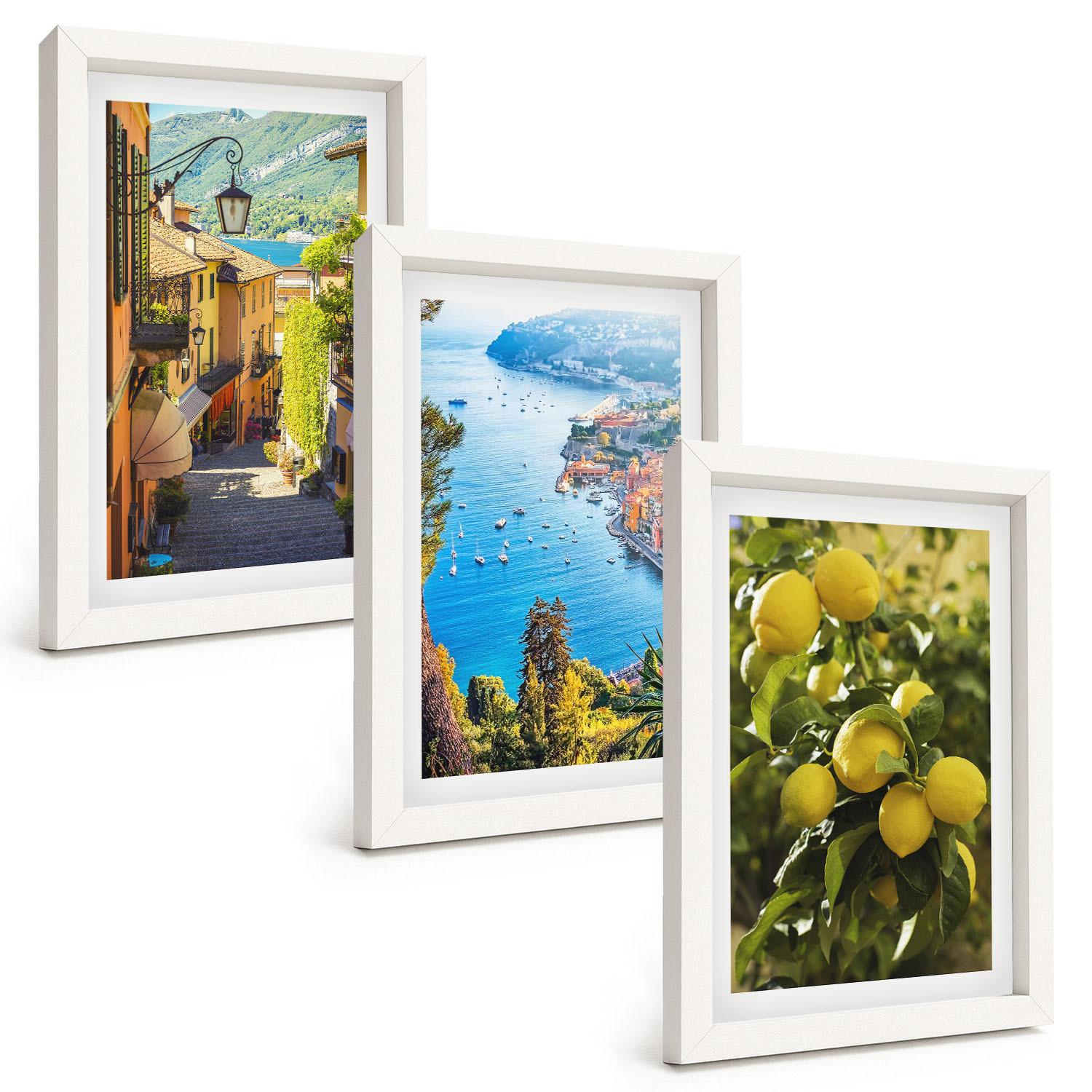 BILDER SET 3er Set - 20x30 cm Weißer Rahmen - Straßen am Meer, ein Meer aus Zitronen - Weiß, Kunststoff (20/30cm) - TULUP