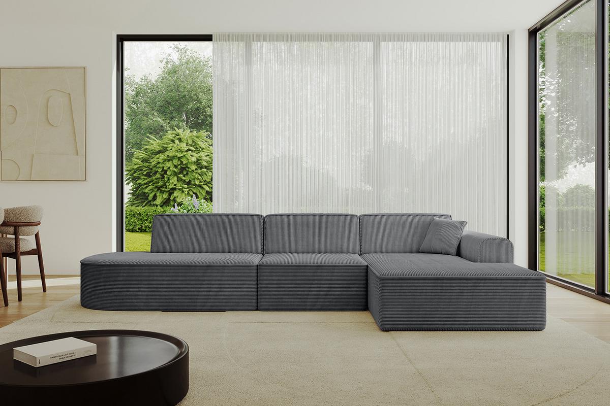 ECKSOFA Ottomane Rechts IREA-L2-v3 - 327x165x77 cm Duneklgrau - Dunkelgrau, Holzwerkstoff/Textil (327/165cm) - ALTDECOR