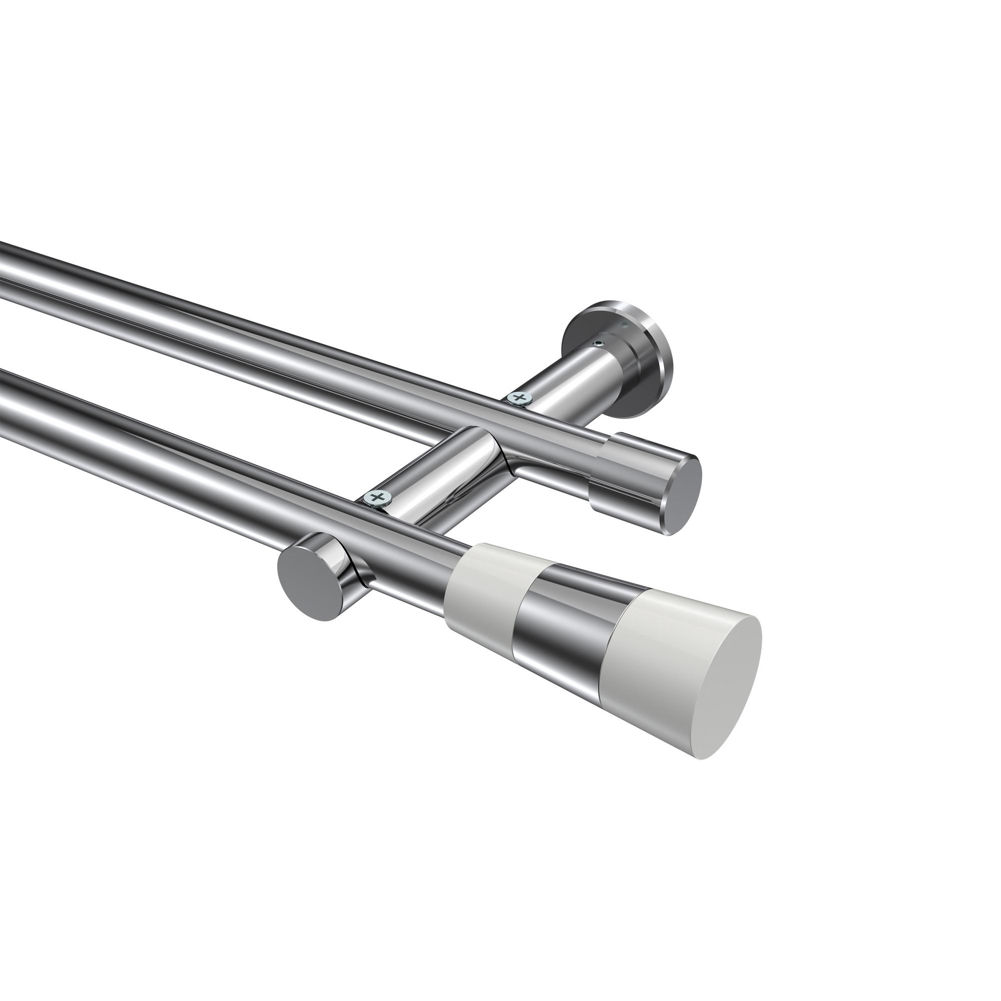 GARDINENSTANGE Platon Tanara 420 cm (geteilt in 3 x 140 cm), 2-läufig (ohne Ringe), 20 mm Ø Chrom - Chromfarben/Weiß, Metall (420cm) - INTERDECO