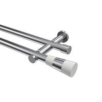 GARDINENSTANGE Platon Tanara 420 cm (geteilt in 3 x 140 cm), 2-läufig (ohne Ringe), 20 mm Ø Chrom - Chromfarben/Weiß, Metall (420cm) - INTERDECO