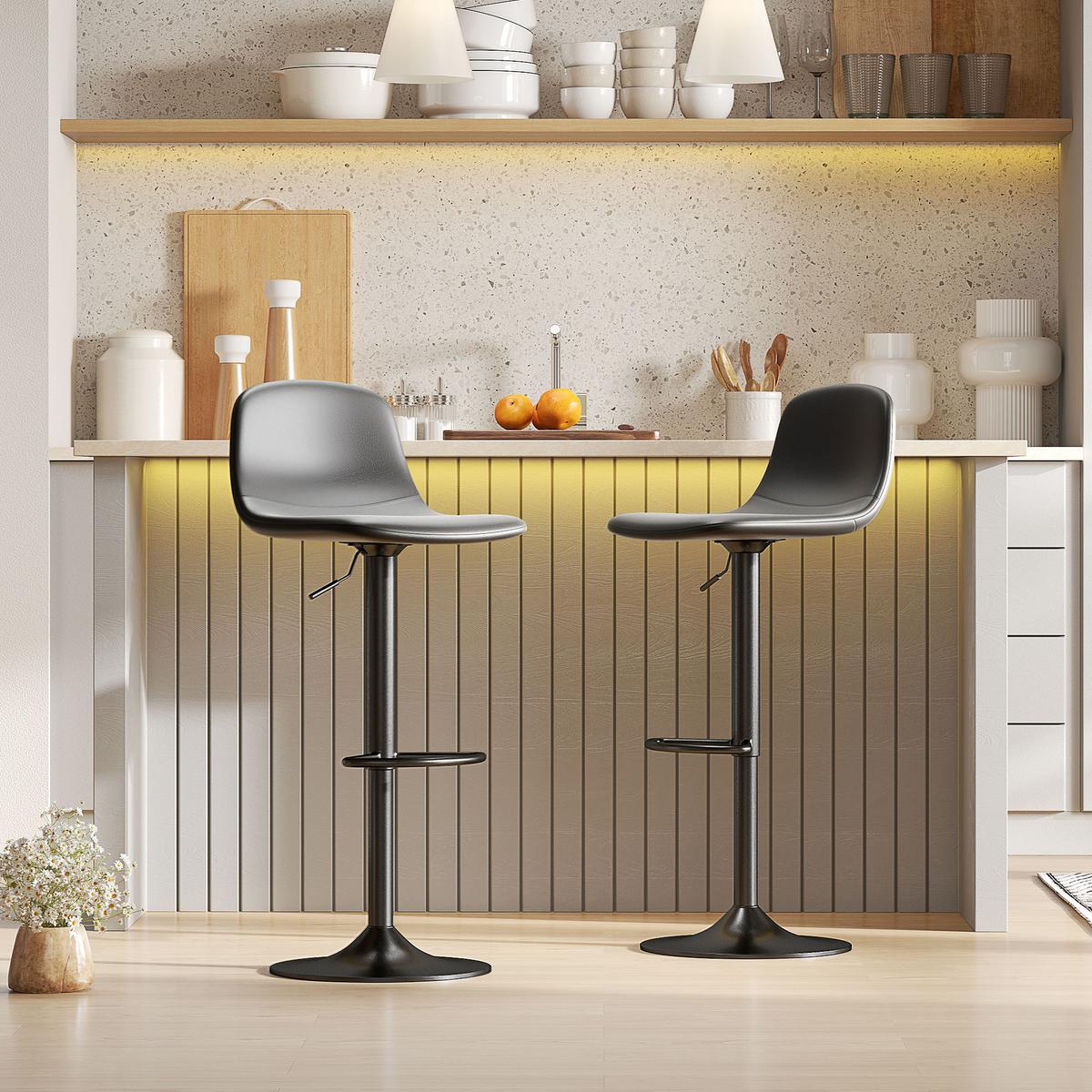 2ER-SET Barhocker, Barstühle mit Kunstlederbezug, drehbar, Schwarz - Schwarz, Metall (44/104/40.5cm) - HOMCOM