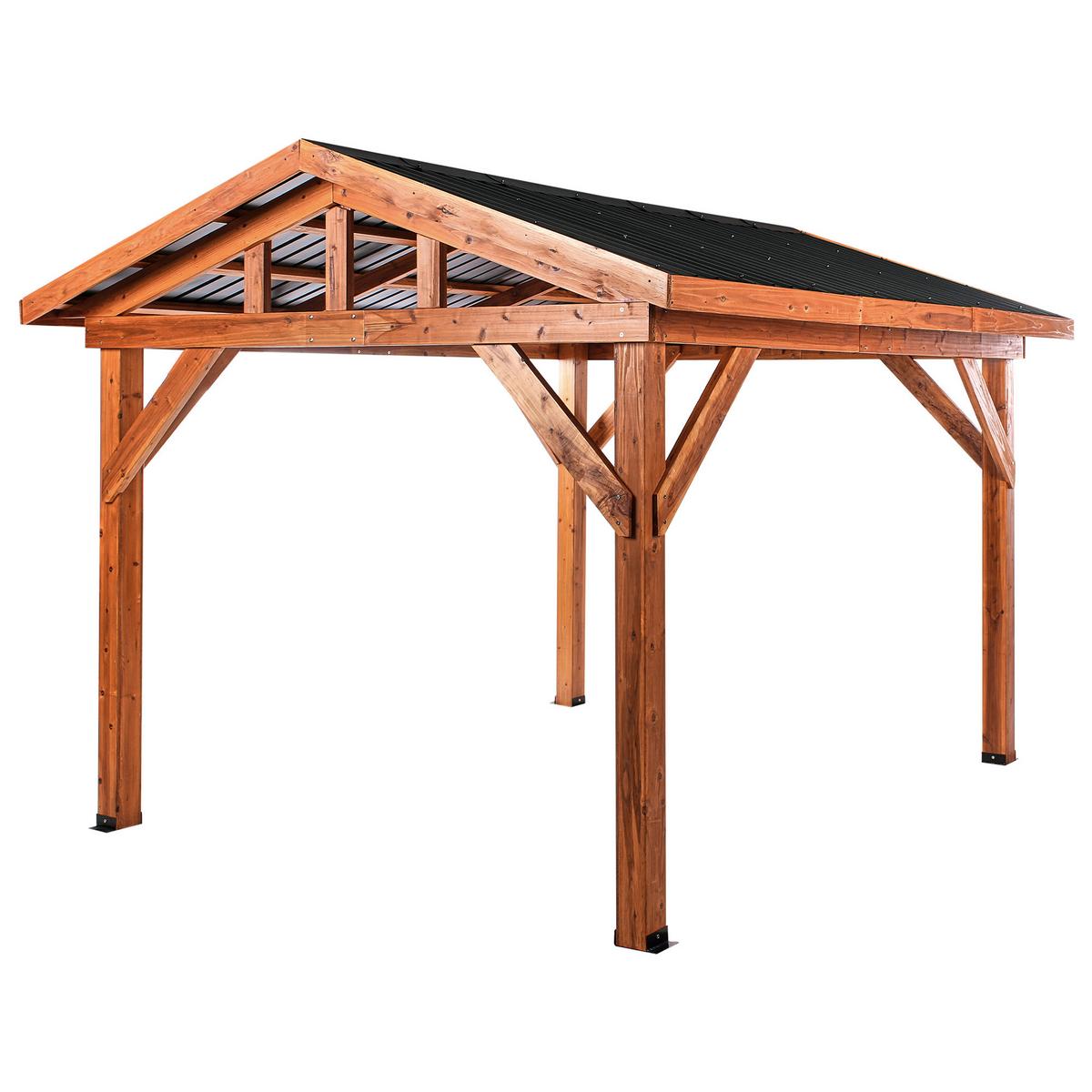 PAVILLON Tannenholz 296/350 cm Braun/Grau Secchia - Dunkelgrau/Braun, Holz (296/256/350cm) - Beliani