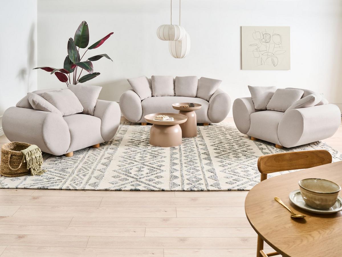 SOFA-SET 4-Sitzer Stoff Hellbeige Ringel - Beige/Braun, Textil (189/75/87cm) - Beliani