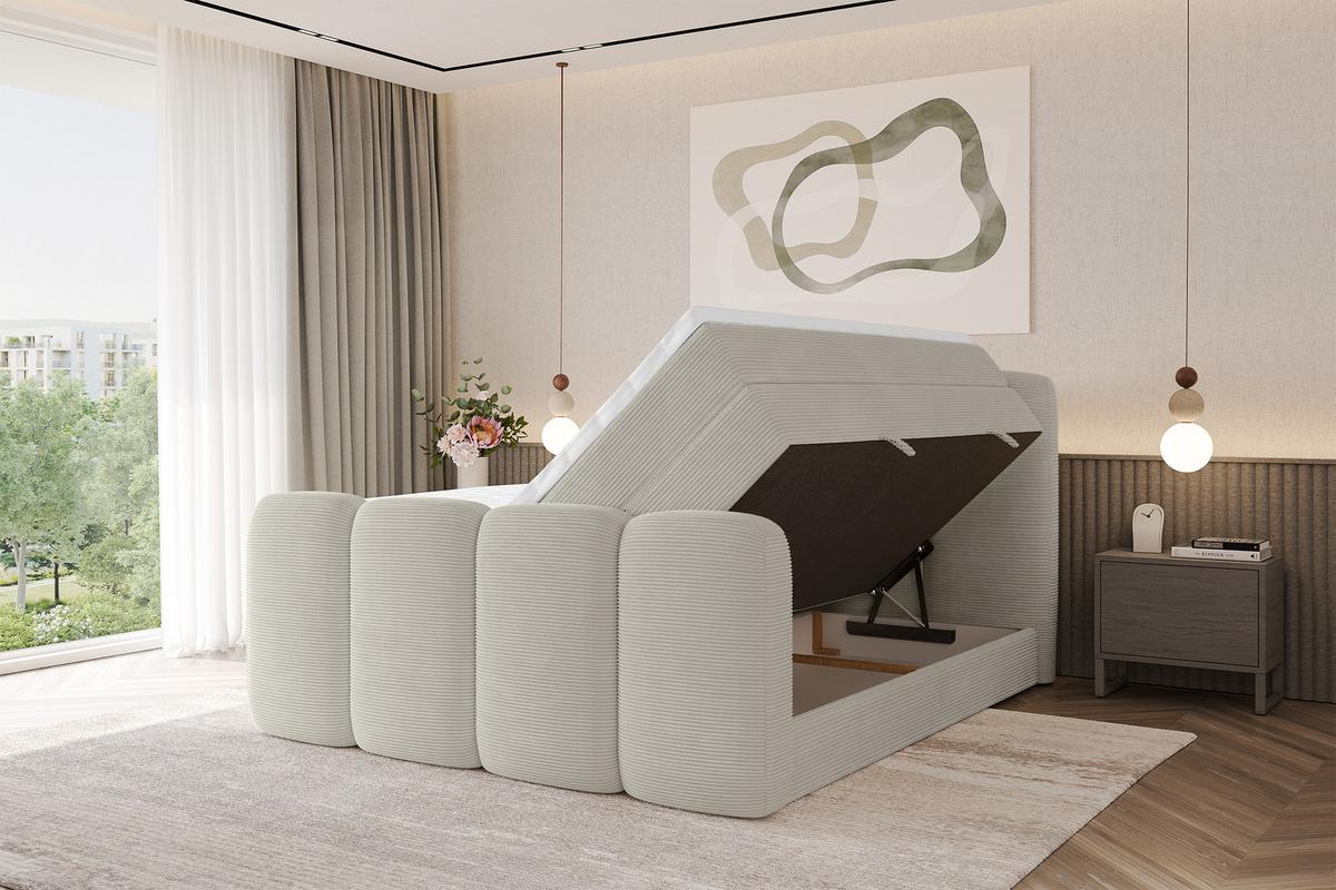 BOXSPRINGBETT mit Matratze H3/H4 - NINA-Z KING - 140x200 cm Creme - Perlmutt, Holzwerkstoff (140/200cm) - ALTDECOR