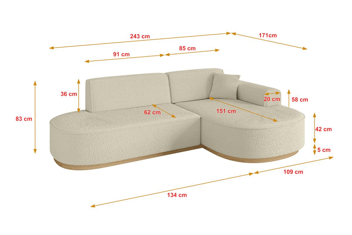 ECKSOFA Ottomane Rechts MARI-L1-v2 - 243x171x83 cm Beige Bouclé - Beige, Holzwerkstoff/Textil (171/243cm) - ALTDECOR