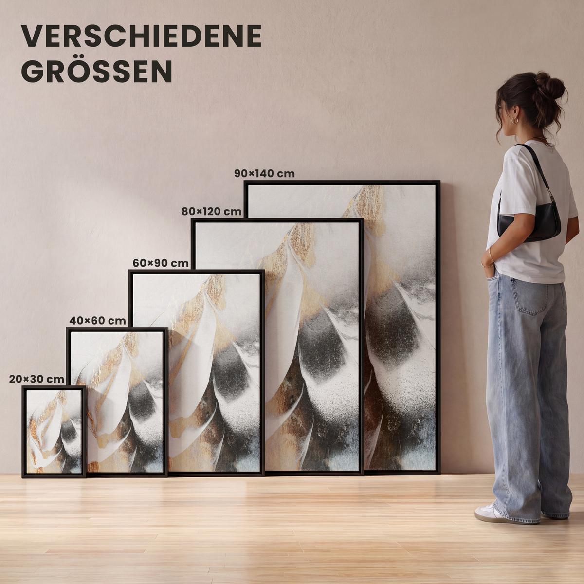 LEINWAND Bilder mit Rahmen - Luxus - Abstrakt - Gold - Weiß - 80x120 - Goldfarben, Textil (80/120cm) - MuchoWow