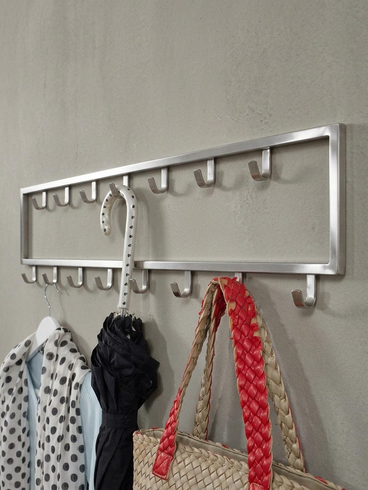 WANDGARDEROBE Metall Silber Modern mit 15 Haken - Silberfarben, Metall (80/20/4cm) - KADIMA DESIGN