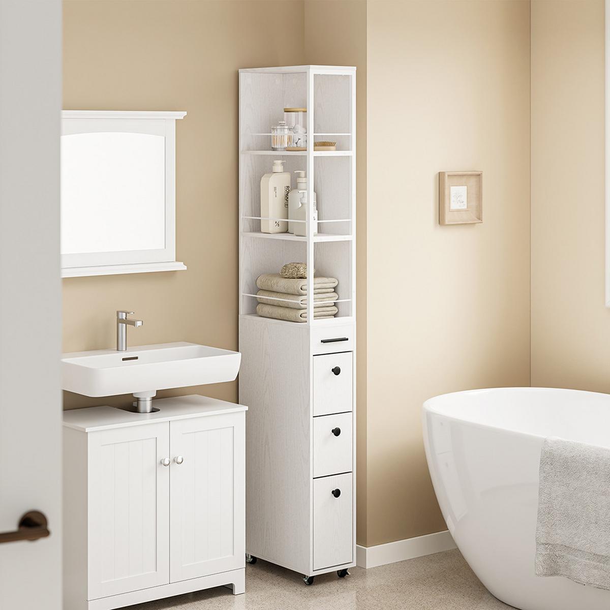 SCHMALER Rollschrank mit Schubladen und offenen Regalen NSR13-WG - Ahornfarben, Fell (20/170/40cm) - SoBuy