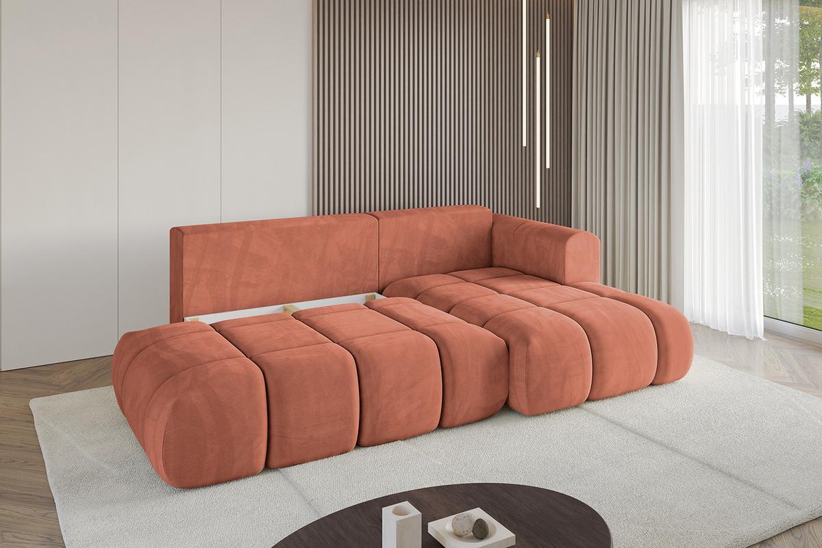 ECKSOFA Ottomane Rechts CLOUD-L 280x185x90 Apricot Velours - Koralle, Holzwerkstoff/Kunststoff (185/280cm) - ALTDECOR