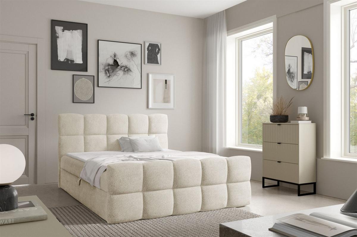 BOXBETT Satine In überlänge - Creme, Holzwerkstoff/Textil (160/220cm) - Fun Möbel