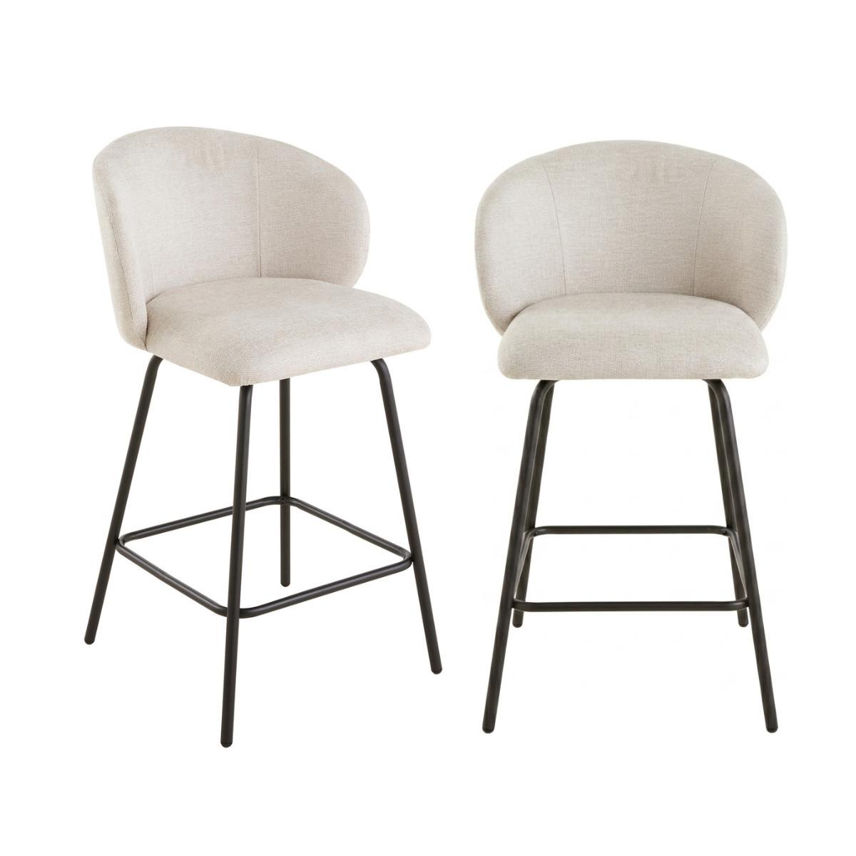 2ER-SET Hocker aus meliertem Stoff mit Metallbeinen Sorrel 53/50/89 cm - Beige, Holzwerkstoff (50/89/51cm) - Calicosy