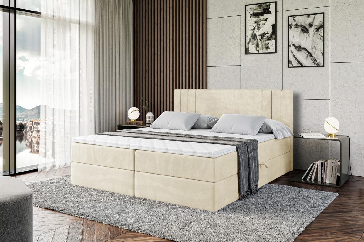 BOXBETT mit Matratze H4 und Lattenrost - IDRIKO - 180x200 cm - H4 - Beige - Beige, Holzwerkstoff (180/200cm) - ALTDECOR