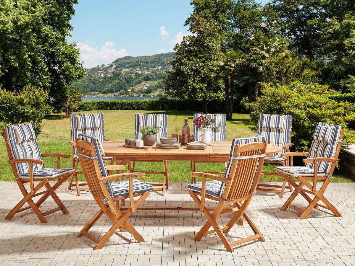 GARTENMÖBEL-SET 8-Sitzer Bunt Maui II - Blau/Hellbraun, Holz - Beliani