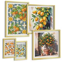 BILDER SET 5er Set - 50x50 cm & 20x30 cm & 40x60 cm Goldrahmen - Retro gelbe Zitrusfrüchte - Goldfarben, Kunststoff (40/60cm) - TULUP