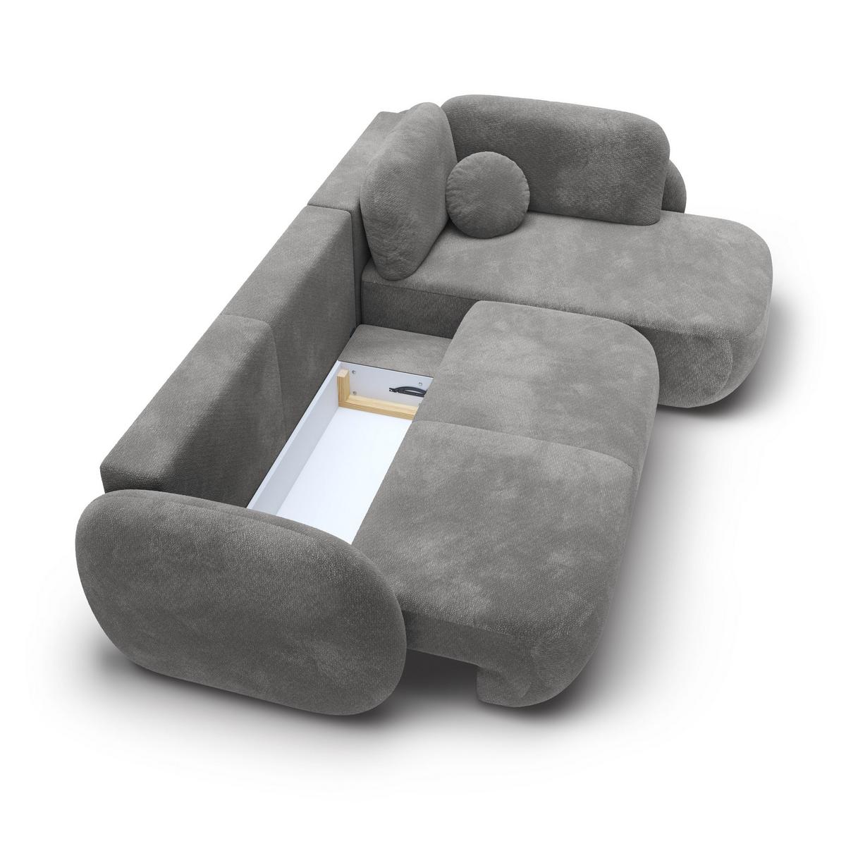 ECKSOFA AMICO II R-S Grau Geflochtener Stoff mit Schlaffunktion - Grau, Holz (289/190cm) - MASSENO