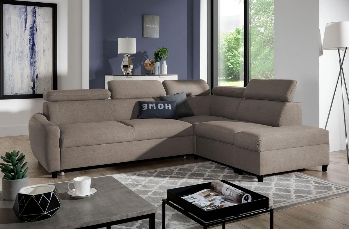 ECKSOFA L Form Olettio Braun 265/205/96 cm Rechts mit Schlaffunktion - Schwarz/Braun, Kunststoff/Textil (265/205cm) - AX Living