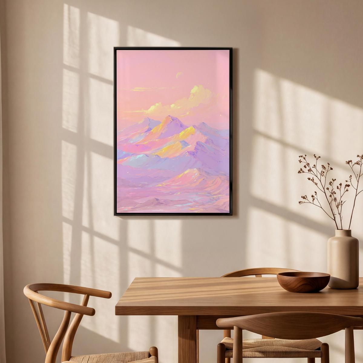LEINWAND Bilder mit Rahmen - Berggipfel - Wolken - Verträumt - 60x90 - Hellrosa, Textil (60/90cm) - MuchoWow