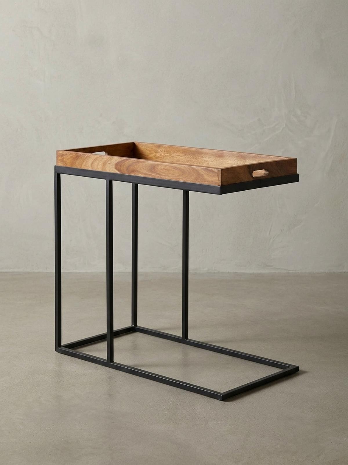 BEISTELLTISCH – Massivholz Metall platzsparend vielseitig - Schwarz/Braun, Holz/Metall (34/70/65cm) - KADIMA DESIGN
