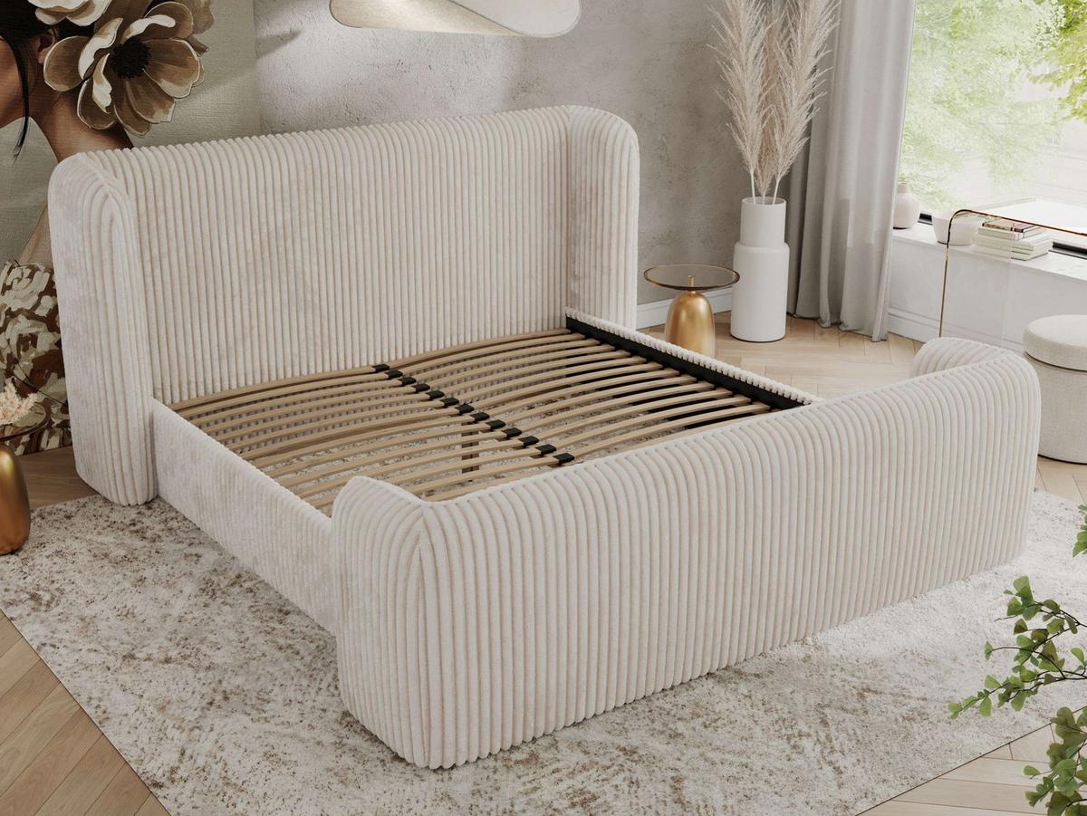 POLSTERBETT EMORA CLASSIC DUO 140/200 - Beige Cord - Multipocket-Matratze - Beige, Textil (140/200cm) - MKS