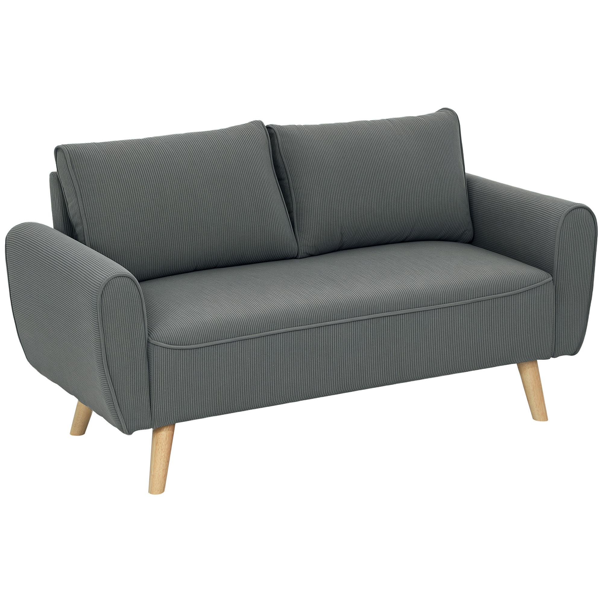 ZWEISITZER Sofa mit 2 Kissen Polstersofa mit 54cm extra tiefen Sitzen Dunkelgrau - Dunkelgrau/Eukalyptusholzfarben, Holz/Textil (75/78/145cm) - HOMCOM
